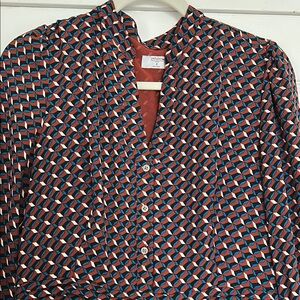 UNTUCKit Rust and Blue Pleated Gia Midi Dress